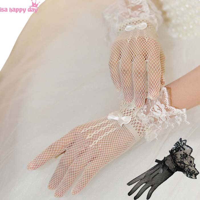 2019 Fashion Bride Wedding Dress Gloves Women White Black Lace Finger Wedding Bridal Evening Party Accessory Elegant Gloves
