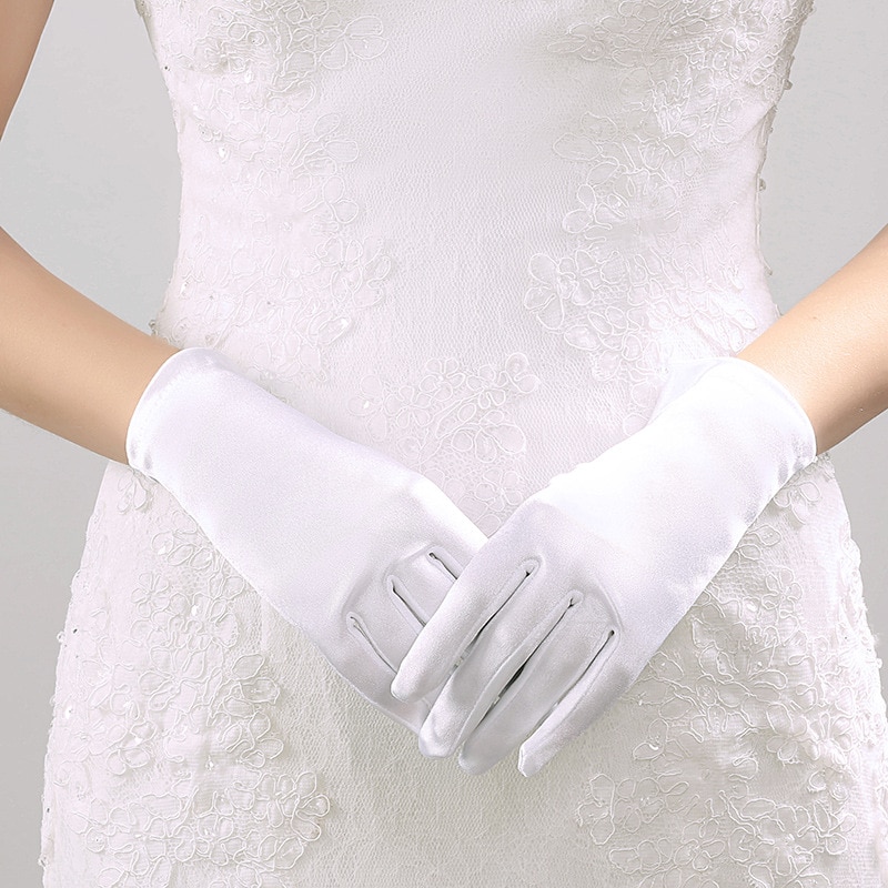 White/Ivory/Black Matte Satin Finger Short Wedding Gloves Wedding Accessories Party Prom Cosplay Performance Casual Bride Gloves