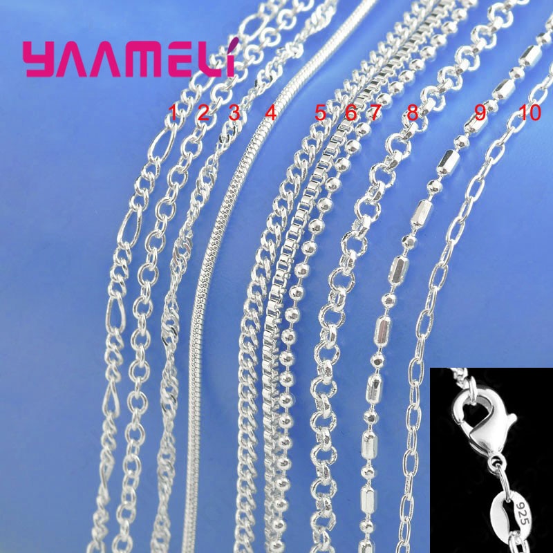 Big Promotion! 100% Authentic 925 Sterling Silver Chain Necklace with Lobster Clasps fit Men Women Pendant 10 Designs 16-30 Inch
