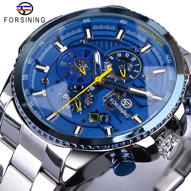 Three Dial Calendar Stainless Steel Men Mechanical Automatic Wrist Watches Top Brand Luxury Military Sport Male Clock