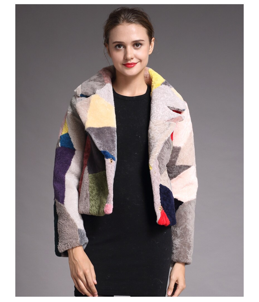 Noble Real Fur Sheepskin Coats for Women Winter Fashion Wool Coat Female Warm Outwear Patchwork Sheep Shearing Jacket