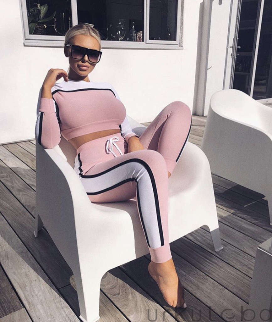 Casual Women's Tracksuit Tights Sportswear Fitness Suit For Female Clothing Workout Two Piece Jumpsuit Long Sleeve Crop Top