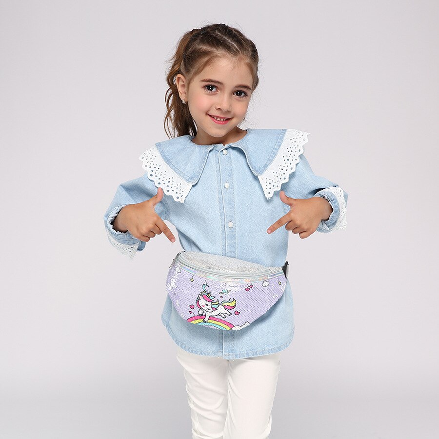 Cartoon Unicorn Waist Bag for Women/girl Sequins Print Fashion Pink Fanny Pack Children's Shoulder Belt Bags Kids Phone pouch