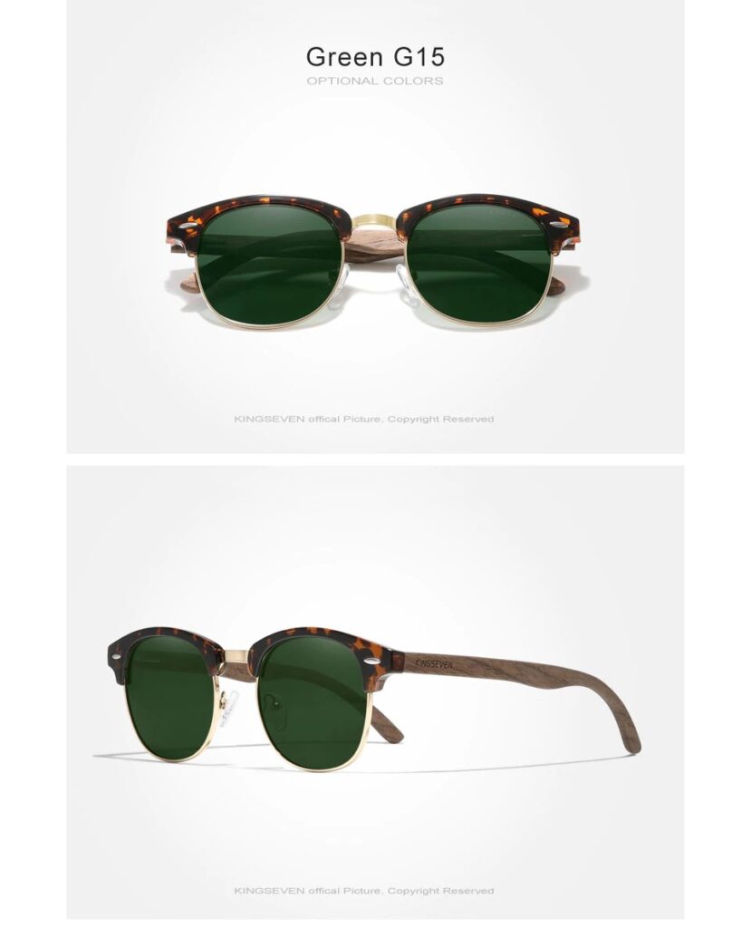KINGSEVEN Handmade 2021 Black Walnut Wooden Sunglasses Men Polarized UV400 Protection Semi-Rimless Retro Eyewear Women Oculos