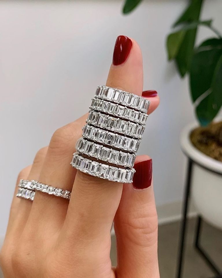 2021 New Arrivals Luxury Princess Emerald Cut 925 Sterling Silver Eternity Band Ring for Wedding Women Party Gift Jewelry Z18