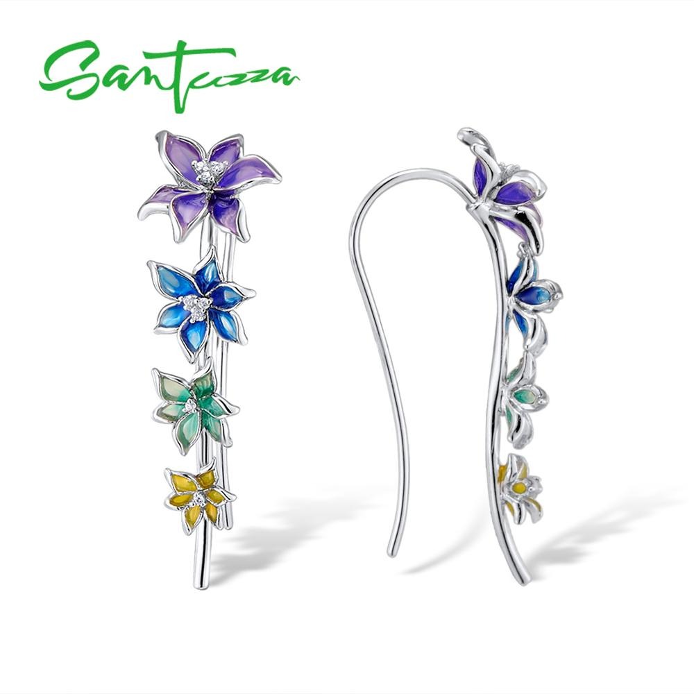SANTUZZA Silver Earrings For Girl 925 Sterling Silver For Women High Quality Colorful Enamel Flower Earrings Fashion Jewelry