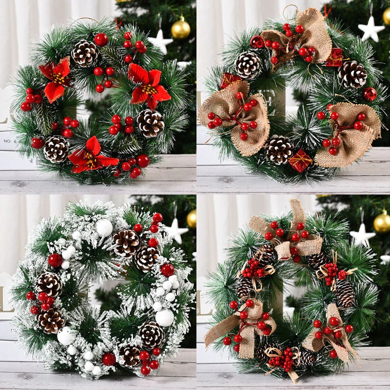 32cm Christmas Wreath Xmas Door Garlands Oranments Merry Christmas Decor For Home 2021 Happy New Year Naviidad Door Pendants