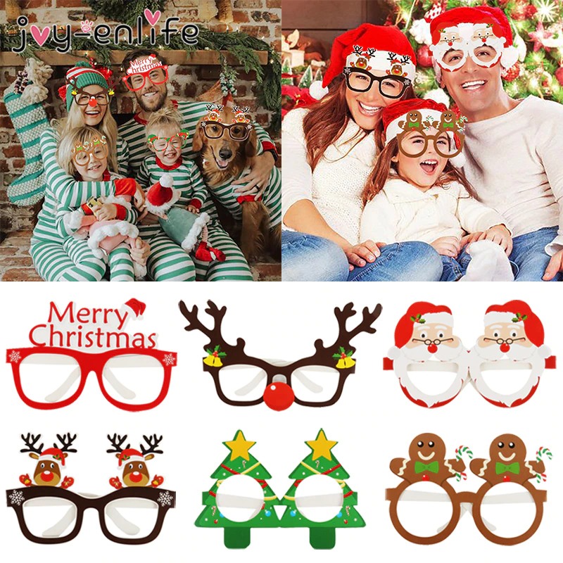9pcs Christmas Glasses Santa Claus Snowman Snowflake Tree Elk Paper Glasses Party Photo Props 2021 Christmas Decoration For Home