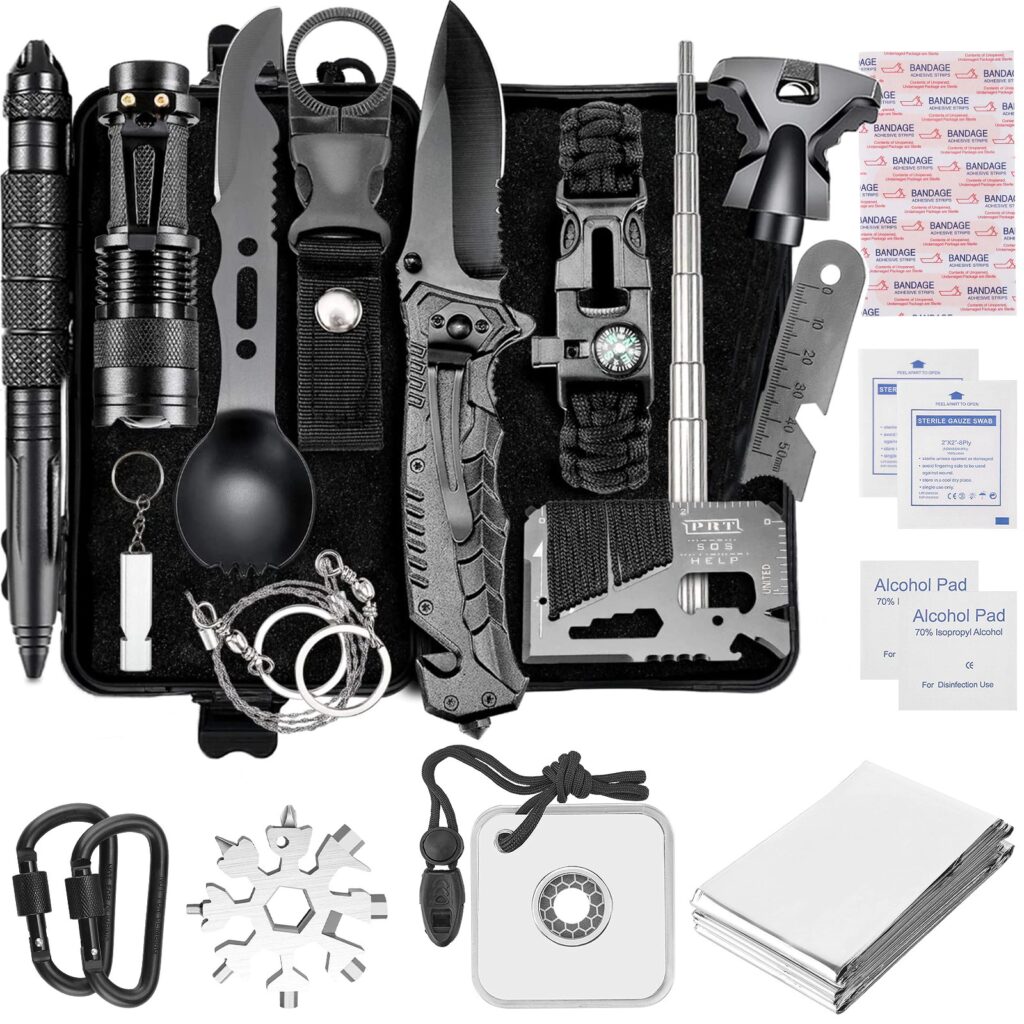 Camp Survival Gear 20 in 1 Survival First Aid Kit Tactical Survival Tool Emergency for Cars Camping Hiking Hunting Survive Knif
