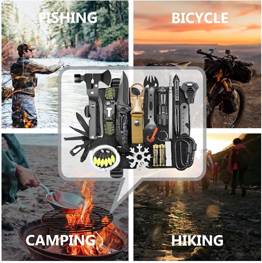 Camping Kit Survival Gear and Equipment Kit 32 in 1 Cool Gadgets Gift for Him Boyfriend Boys Emergency Outdoor Tactical Fishing