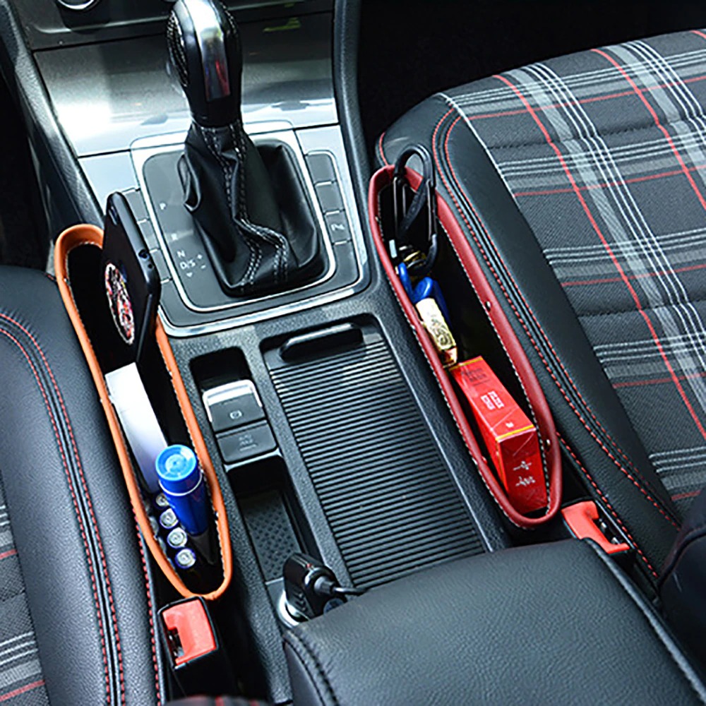 Car Organizer Storage Car Seat Slit Gap Pocket Multifunctional Driver Seat Catcher Cup Holder Car Accessories PU Leather