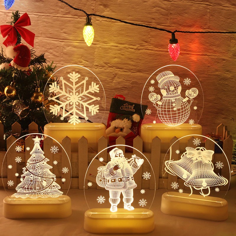 Christmas Santa Claus Acrylic 3D Night Lamp For Kids Bedroom Decor Nightlight Garland Gift Xmas USB Battery Powerd Night Light