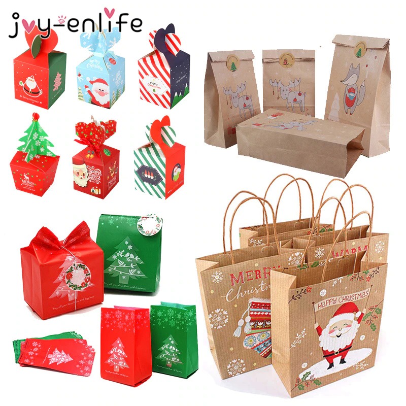 Merry Christmas Candy Boxes Bags Christmas Santa Snowman Gift Box Paper Box Gift Bags Container Supplies Natal Noel Kerst 2021