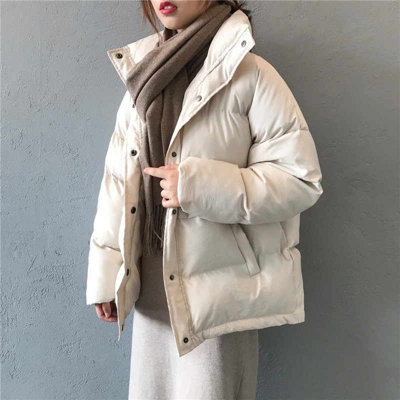 Fashion Solid Women's Winter Down Jacket Stand Collar Short Single-breasted Coat Preppy Style Parka Ladies Chic Outwear Female