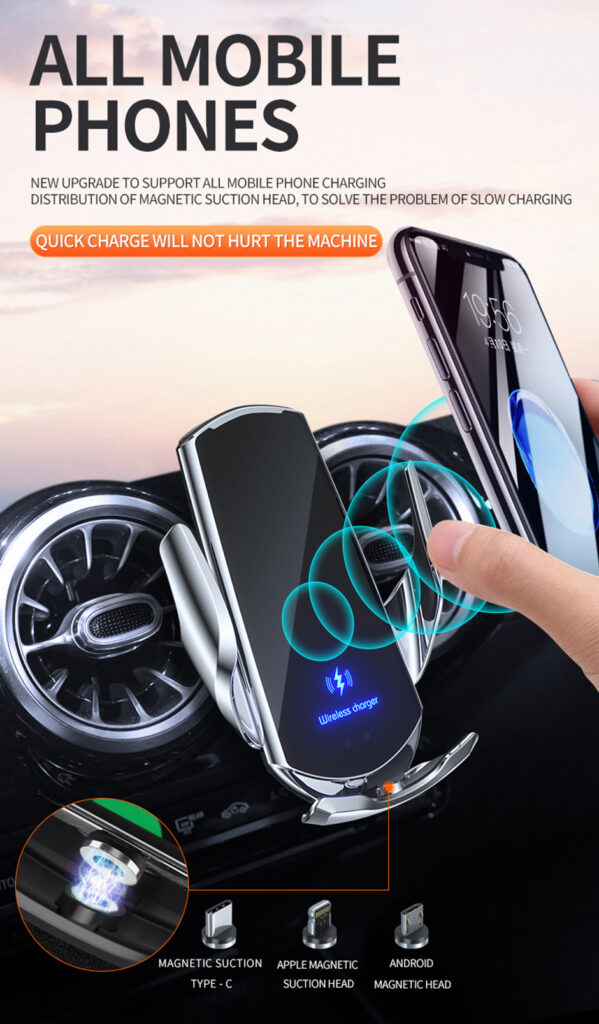 Automatic 30W Car Wireless Charger for iPhone 14 13 12 11 X 8 Samsung S22 S21 Magnetic USB Infrared Sensor Phone Holder Mount